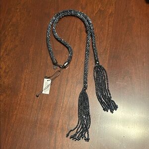 White House Black Market Black Beaded Tassel Necklace